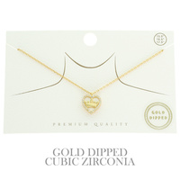 GOLD PLATED CZ CROWN HEART NECKLACE