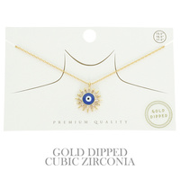 CZ GOLD PLATED EVIL EYE SUN NECKLACE