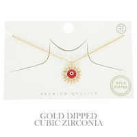 CZ GOLD PLATED EVIL EYE SUN NECKLACE