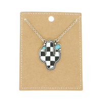 WESTERN CHECKER CACTUS PENDANT NECKLACE