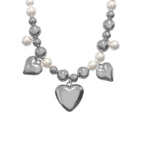 PUFFY HEART PENDANT PEARL NECKLACE