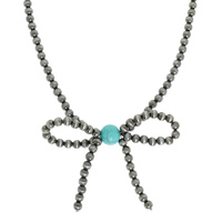 WESTERN BOW PENDANT PEARL BEAD NECKLACE