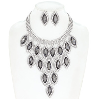 CRYSTAL RHINESTONE PAVE GEM CLUSTER BIB NECKLACE EARRING SET