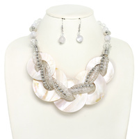 MOTHER OF PEARL OVAL DISC NECKLACE SET