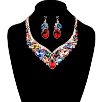 Oval Gem V Cluster Necklace And Earrings Set Nbq6Gmu