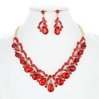 CRYSTAL RHINESTONE V SHAPE NECKLACE SET