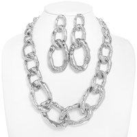 HAMMERED CHUNKY OVAL LINK CHAIN NECKLACE SET