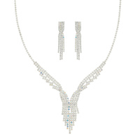 CRYSTAL RHINESTONE PAVE V-SHAPED NECKLACE SET