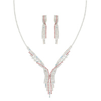 CRYSTAL RHINESTONE PAVE V-SHAPED NECKLACE SET