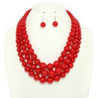 MULTI-STRAND PEARL BEAD NECKLACE SET