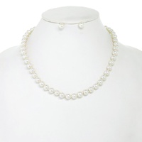 6MM CLASSIC SINGLE STRAND PEARL ADJUSTABLE NECKLACE EARRING SET