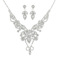 CRYSTAL MARQUISE CLUSTER ADJUSTABLE V-SHAPE BIB NECKLACE EARRING SET