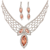 CRYSTAL RHINESTONE PETAL CUT SCALLOPED LATTICE ADJUSTABLE NECKLACE EARRING SET