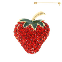 RED RHINESTONE PAVE STRAWBERRY BROOCH PIN