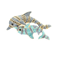 RHINESTONE PAVE ENAMEL DOLPHINS BROOCH PIN