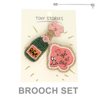 2PC CHAMPAGNE THEME ASSORTED BROOCH PIN SET