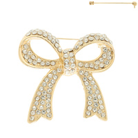 JEWELED SHORT TAIL BOW KNOT BROOCH PIN