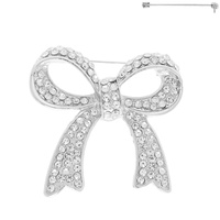 JEWELED SHORT TAIL BOW KNOT BROOCH PIN