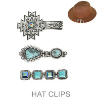 WESTERN THEME SEMI PRECIOUS STONE BRIM HAT CLIP