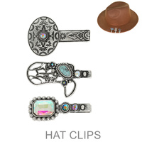 3PC WESTERN THEME CRYSTAL CONCHO BRIM HAT CLIP SET