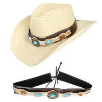 WESTERN TURQUOISE CONCHO WOVEN LEATHER HAT BAND