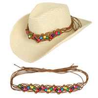 WESTERN COLORFUL WOODEN BEAD WOVEN ROPE HAT BAND