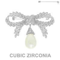 BAROQUE PEARL CZ FESTOON BOW BROOCH PIN