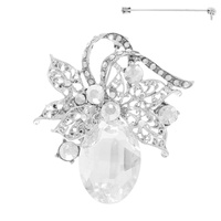 JEWELED FILIGREE LEAF CLUSTER BROOCH PIN