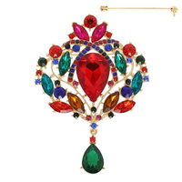 FLORAL JEWELED FESTOON BROOCH PIN