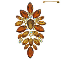 FLORAL GEO SHAPE JEWELED CLUSTER BROOCH PIN