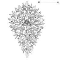 CRYSTAL RHINESTONE CLUSTER PEAR SHAPED LEAF BROOCH PIN