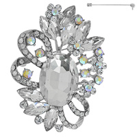 JEWELED CRYSTAL LEAF CLUSTER FLORAL RIBBON ACCENT BROOCH PIN