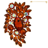 JEWELED CRYSTAL LEAF CLUSTER BROOCH PIN