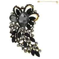 JEWELED CRYSTAL HALF FLOWER CURVED BROOCH PIN