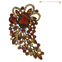 JEWELED CRYSTAL HALF FLOWER CURVED BROOCH PIN