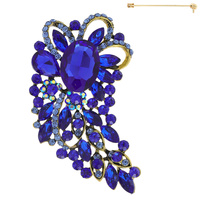 JEWELED CRYSTAL HALF FLOWER CURVED BROOCH PIN