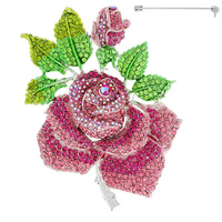 LARGE MULTI ROSE METAL STONE BROOCH