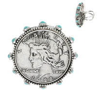 WESTERN LIBERTY COIN TURQUOISE CUFF RING