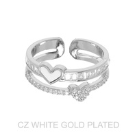 GOLD PLATED CZ HEART THEME DOUBLE BAND CUFF RING