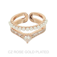 FASHION GOLD PLATED CUBIC ZIRCONIA PEARL CUFF RING