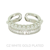 GOLD PLATED CZ PEARL DOUBLE BAND CUFF RING