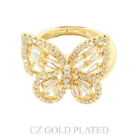 GOLD PLATED CZ BUTTERFLY ADJUSTABLE RING