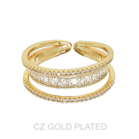 GOLD PLATED CZ DOUBLE BAND CUFF RING