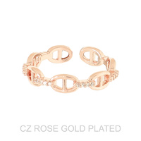 GOLD PLATED CZ OPEN LINK BAND CUFF RING