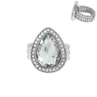 TEARDROP CRYSTAL GEM HALO STRETCH RING -GLAM EVENING COCKTAIL STATEMENT JEWELRY