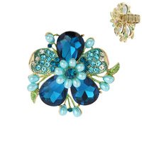 LARGE GEMSTONE FLOWER WITH RHINESTONE AND PEARL STRETCH RING