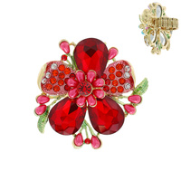 LARGE GEMSTONE FLOWER WITH RHINESTONE AND PEARL STRETCH RING