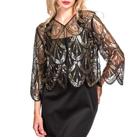 1920S INSPIRED SEQUIN EMBROIDERED FRINGE SHAWL