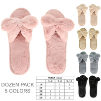 12 PACK PLUSH FAUX FUR BUNNY EAR SLIPPERS