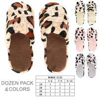 12 PACK LEOPARD SUEDETTE COMFORT LINED SLIPPERS